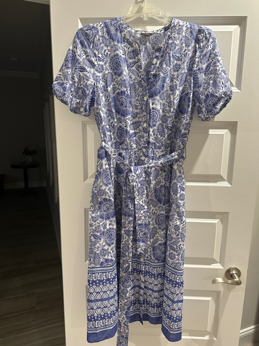 Talbots Blue Floral Button-Front Midi Dress, Size 12